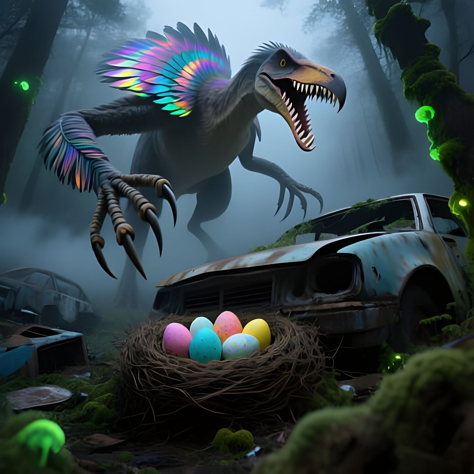 Giant Feathered Prehistoric Creature Raids Nest in Misty For...