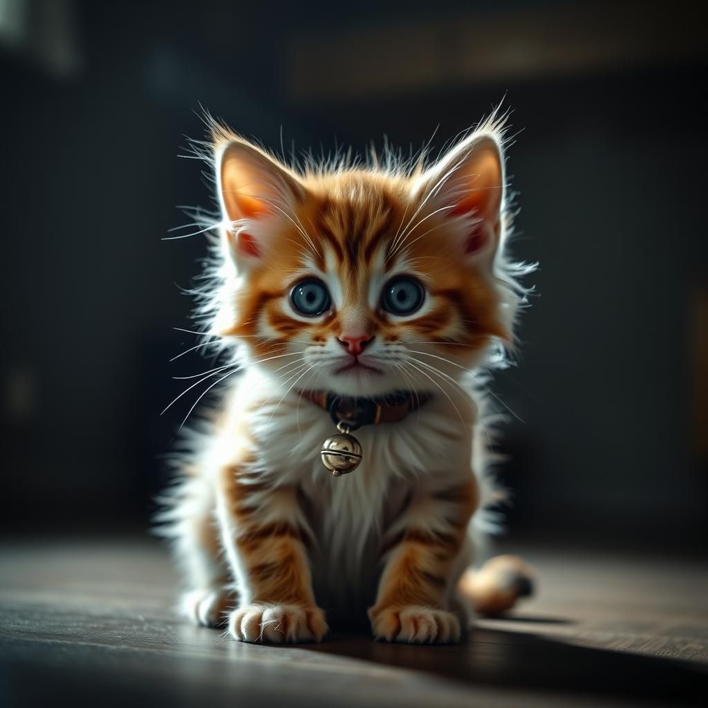 Photorealistic Kitten with Big Eyes in Atmospheric Lighting