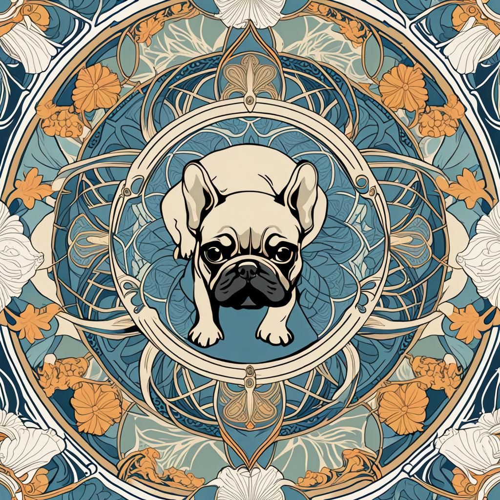 Nautical French Bulldog Art Nouveau Pattern