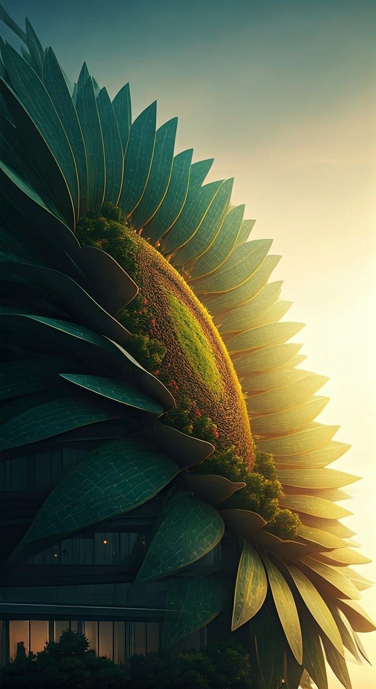 Sustainable Sunflower Residential Complex in Cyberpunk Style