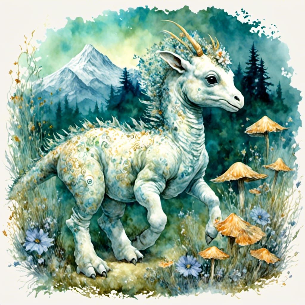 Colorful Hybrid Dinosaur in Futuristic Savanna Scene