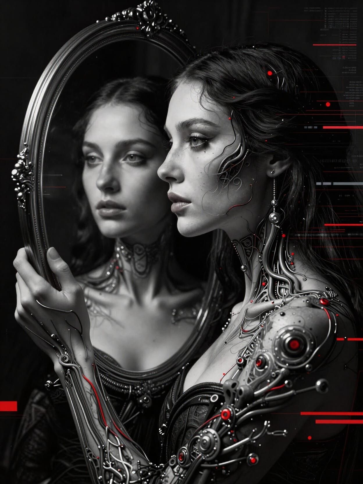 Woman's Digital Reflection in Biomechanical Portrait