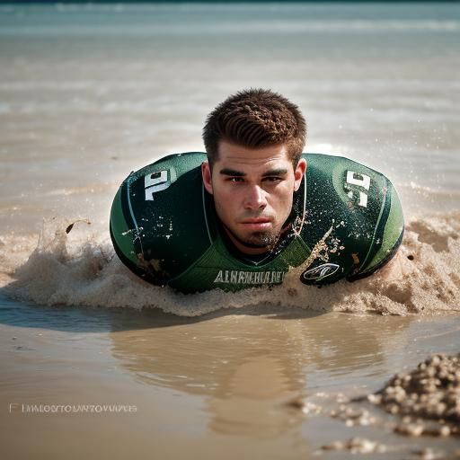 Football Player Sinking in Quicksand: Professional Photo