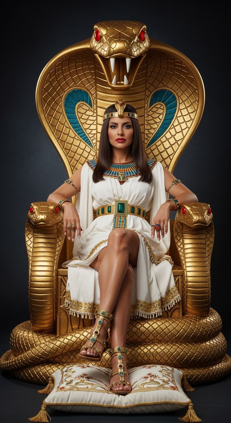 Egyptian Queen on Lavish Golden Throne