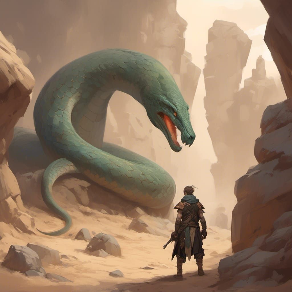 Ancient Snake Basilisk in Desert Sandstorm