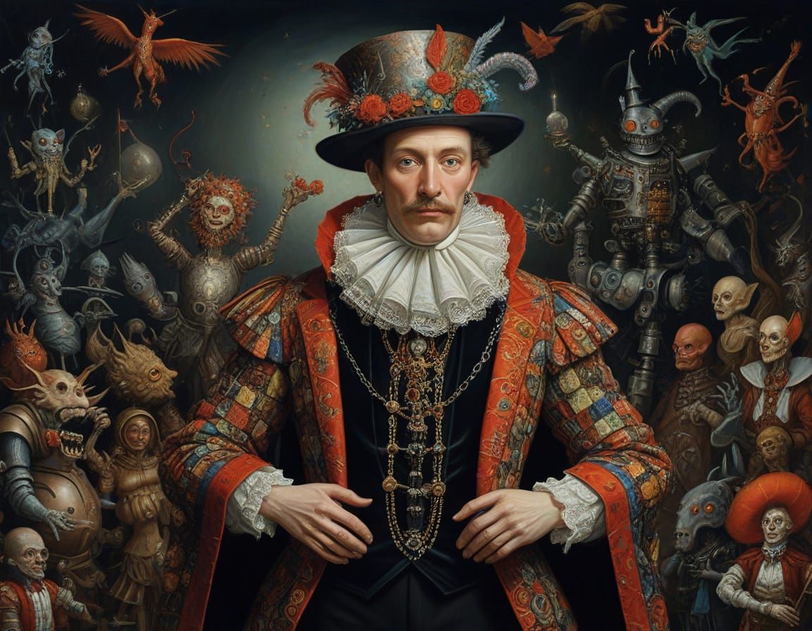 Dandy Receives Adoration: A Surrealist Oil Painting