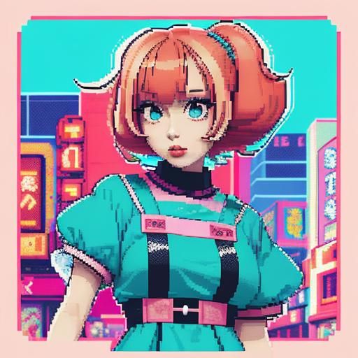 8-bit Pixel Art of Harajuku Girl in Shibuya