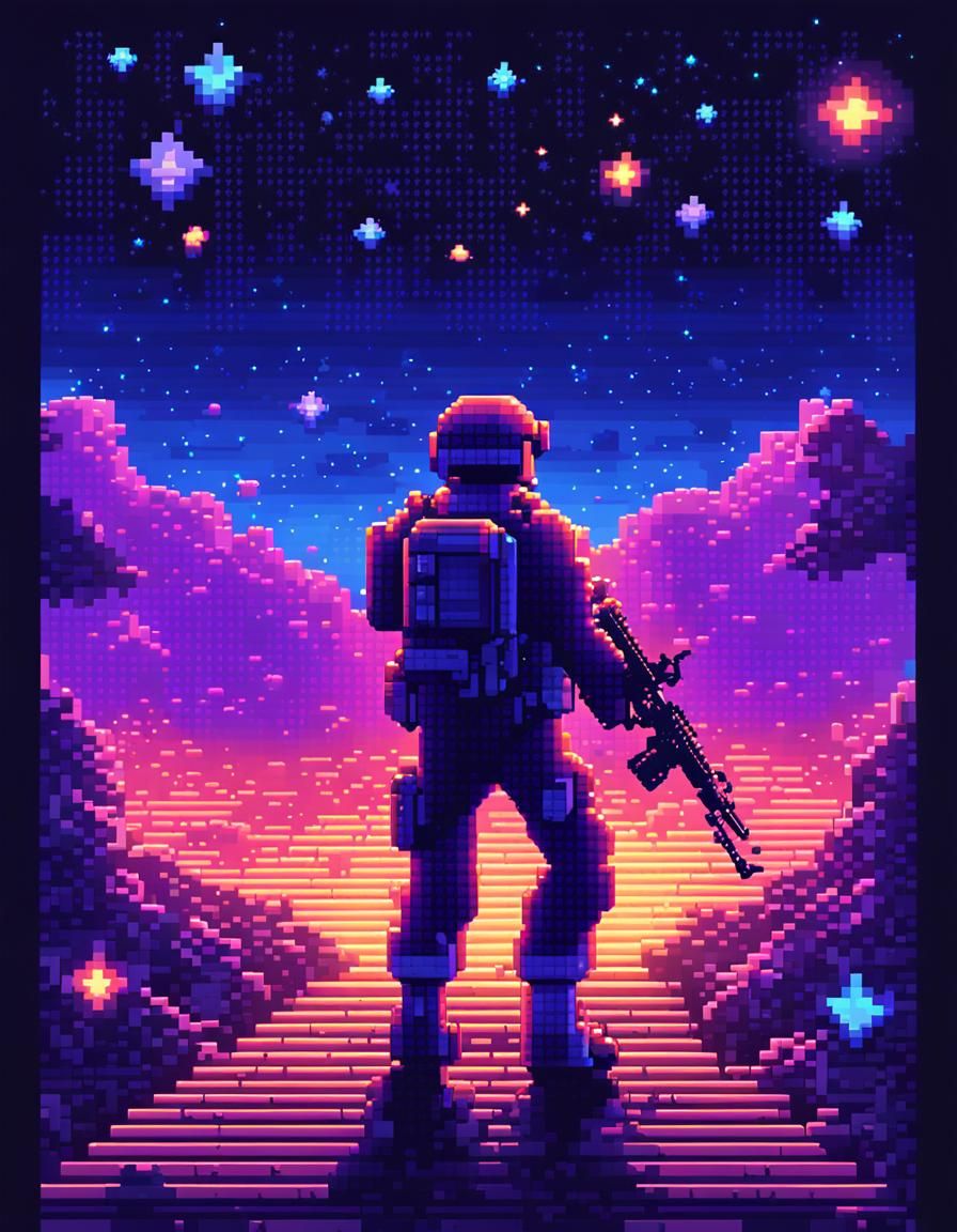 8-Bit Soldier Steps into Starry Void