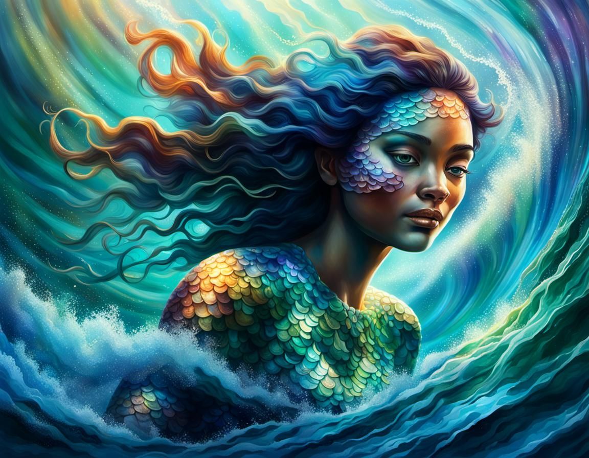 Majestic Mermaid in Turbulent Waters: Splash Art