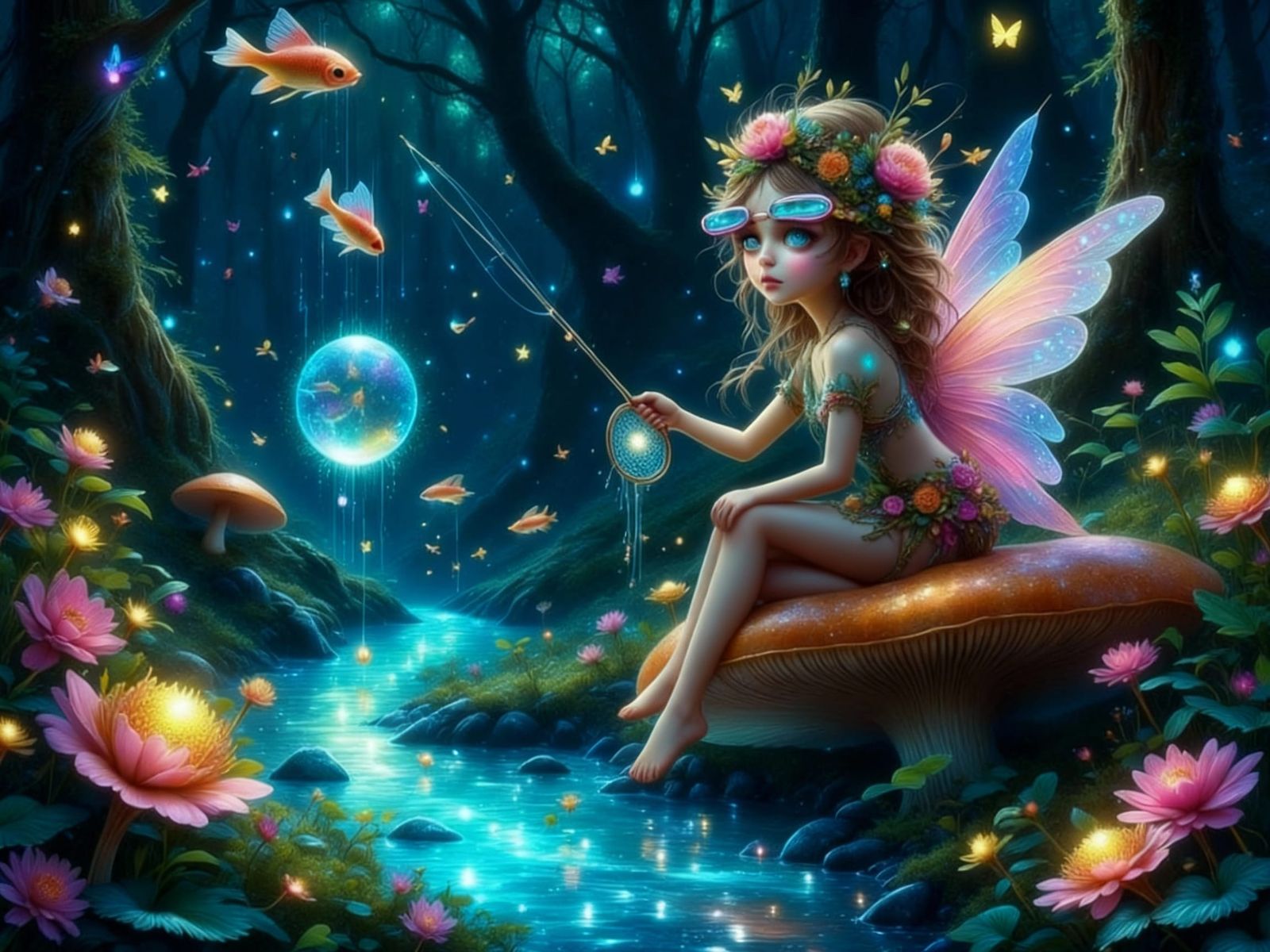 Whimsical Fairy Fisherman Catches Starlight Fish