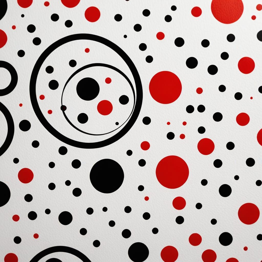 Minimalist Pop Art: Black Circles with Red Dots