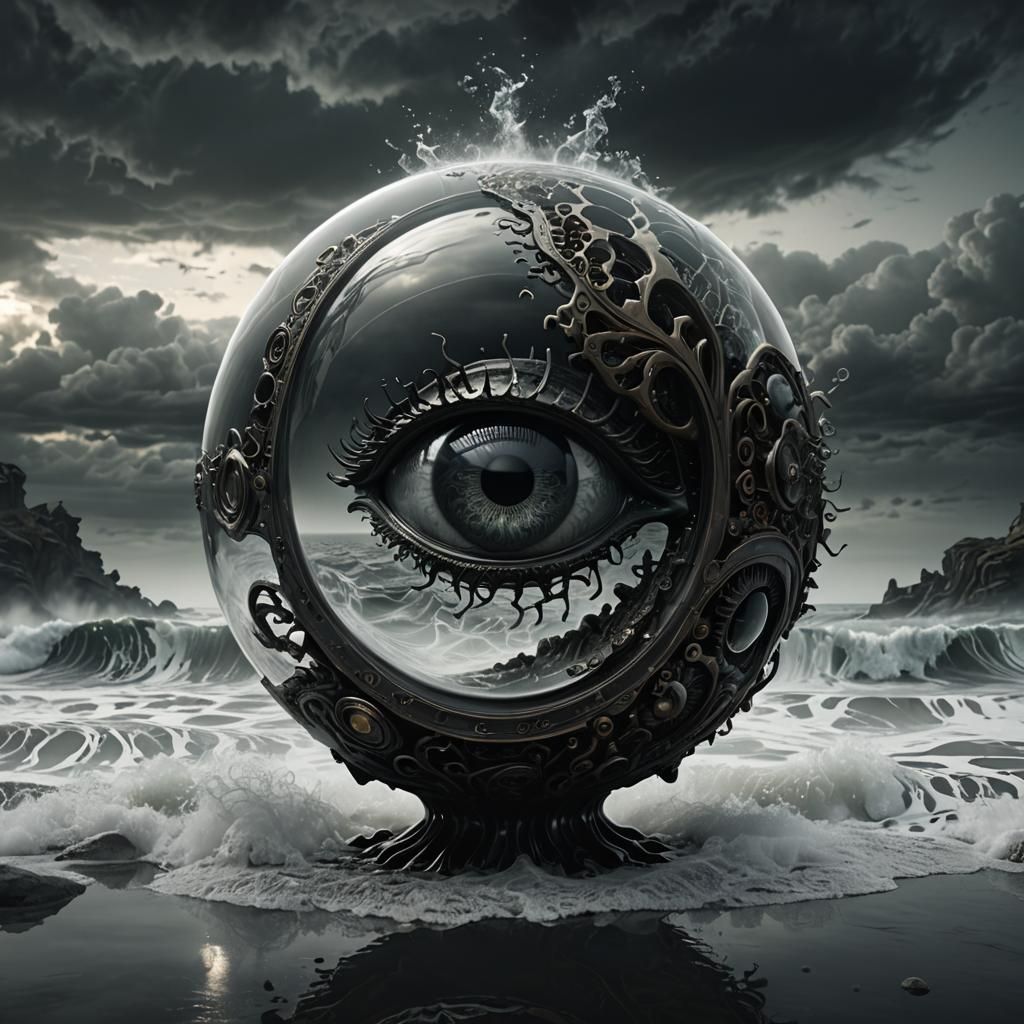 Glass A with Biomechanical Eye, 3D Render