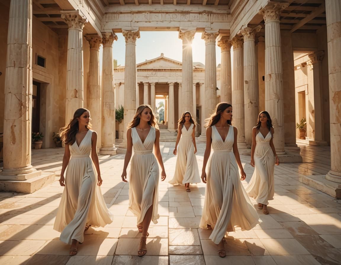 Sorority Girls Stroll Through Greek Courtyard in Dreamy Styl...