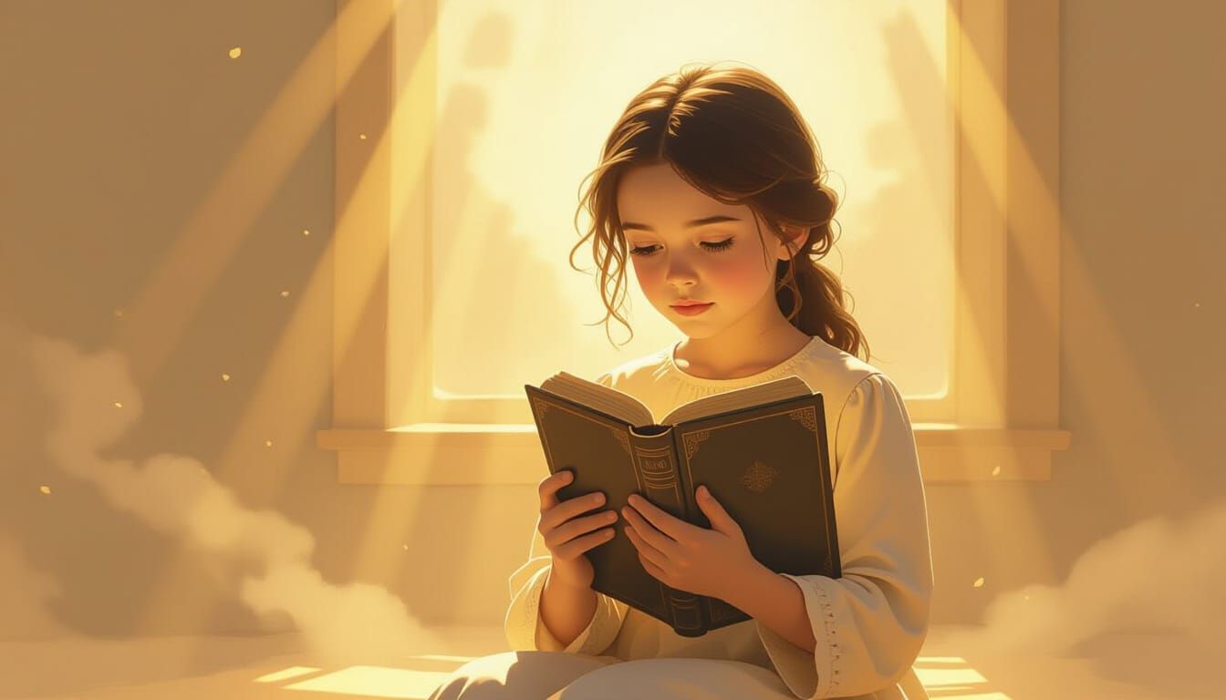 Young Girl Reads Book in Dusty Afternoon Light