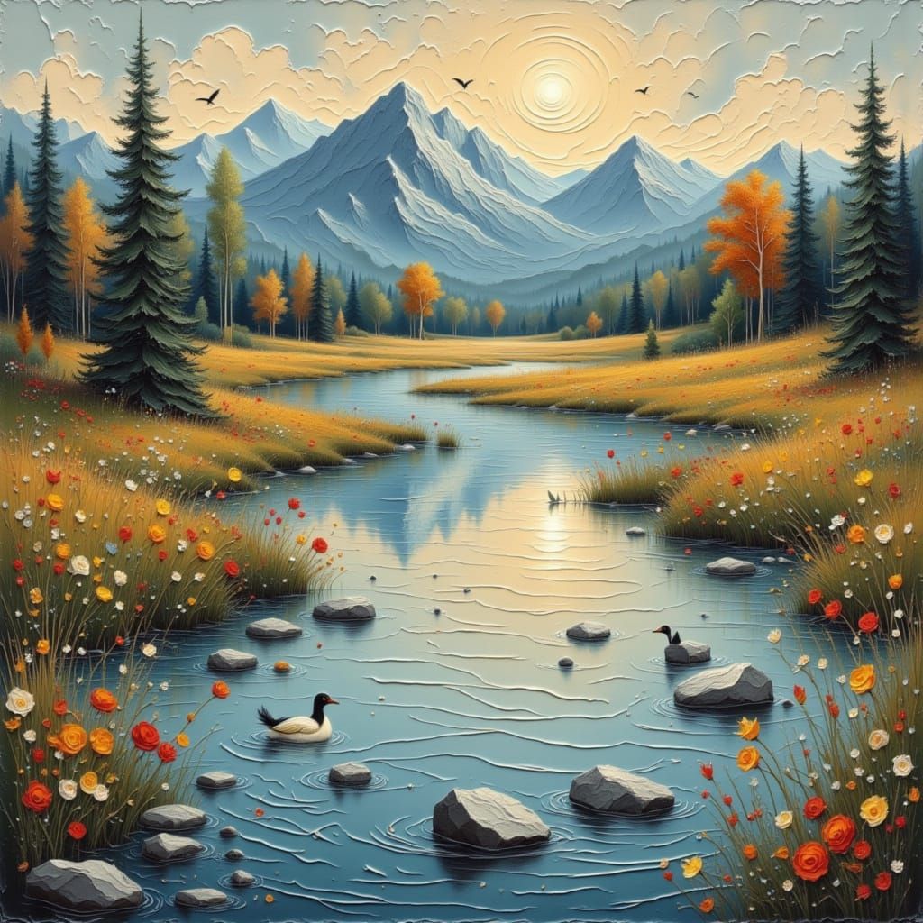 Free River Spirit Wandering in Lonely Landscape