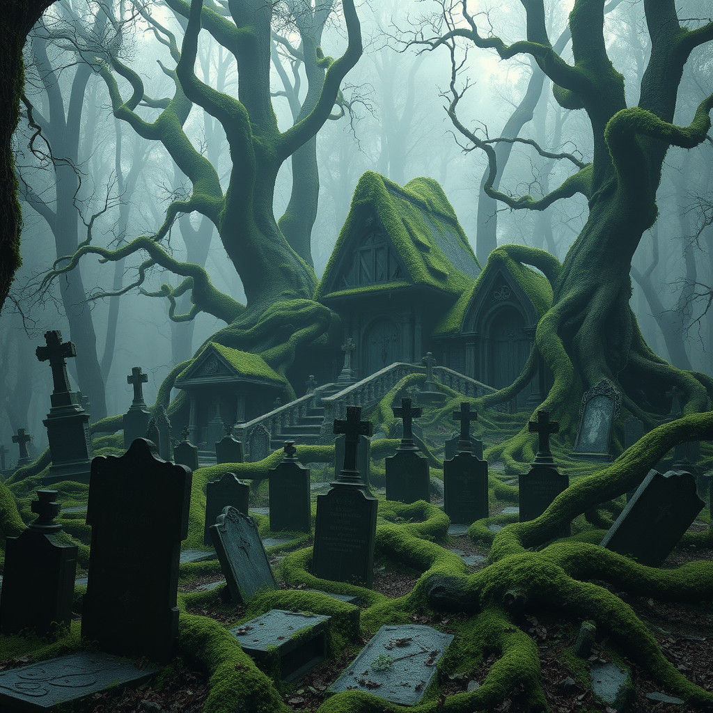 Mystical Forest Cemetery in Dreamlike Fantasy Art