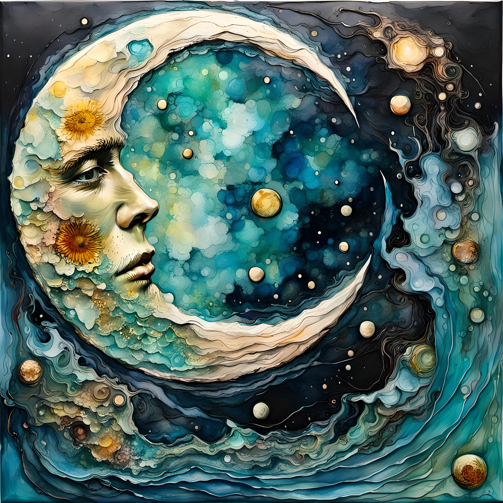 Encaustic Moonscape in Van Gogh Style