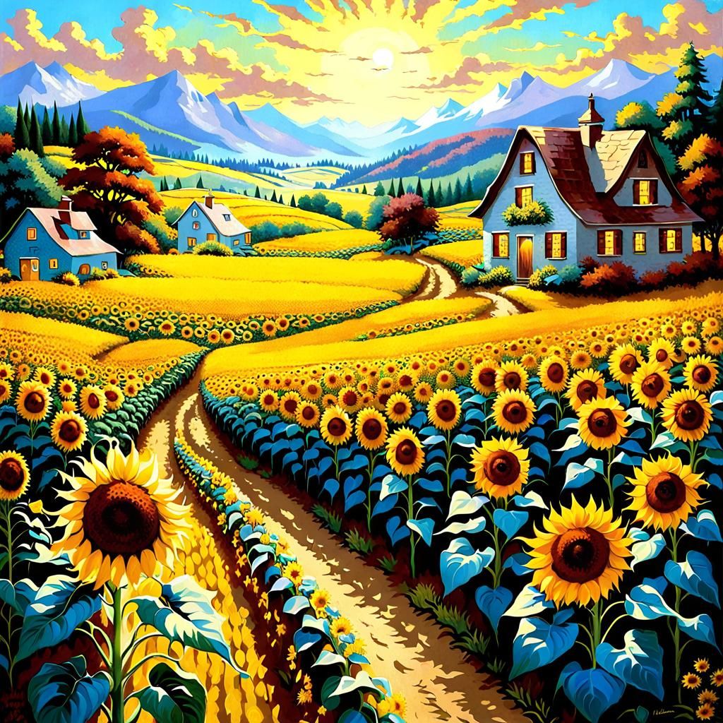 Sunflower Fields by the Thomas Kinkade