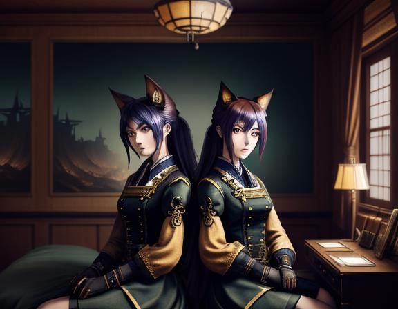 Steampunk Anime Kitsune in Uniforms