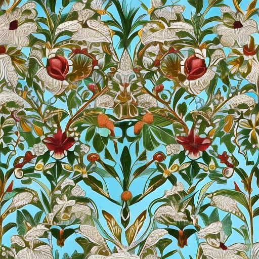Art Deco Pear Tree Leaves and Blooms