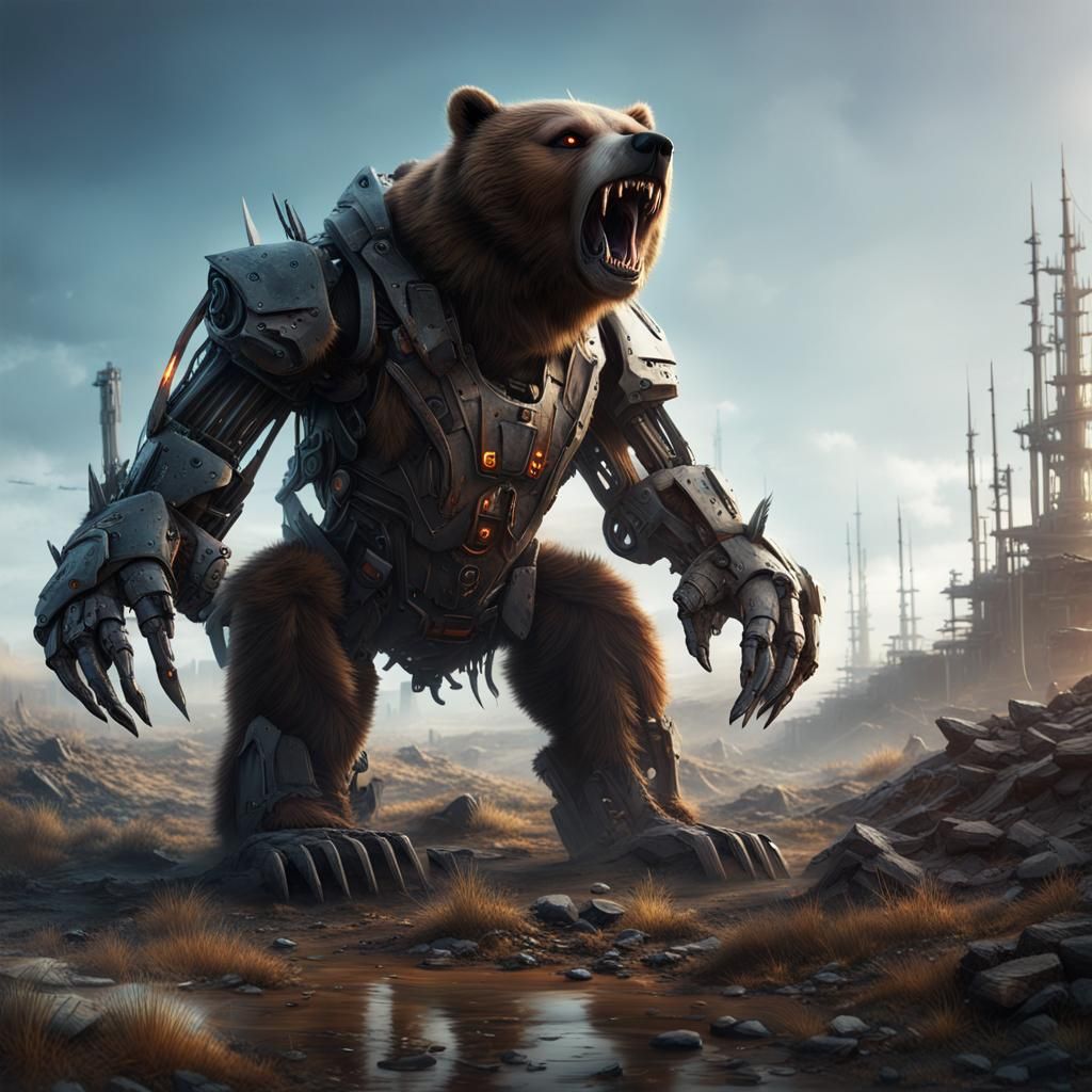 Robotic Laser Bear in Dystopian Wasteland