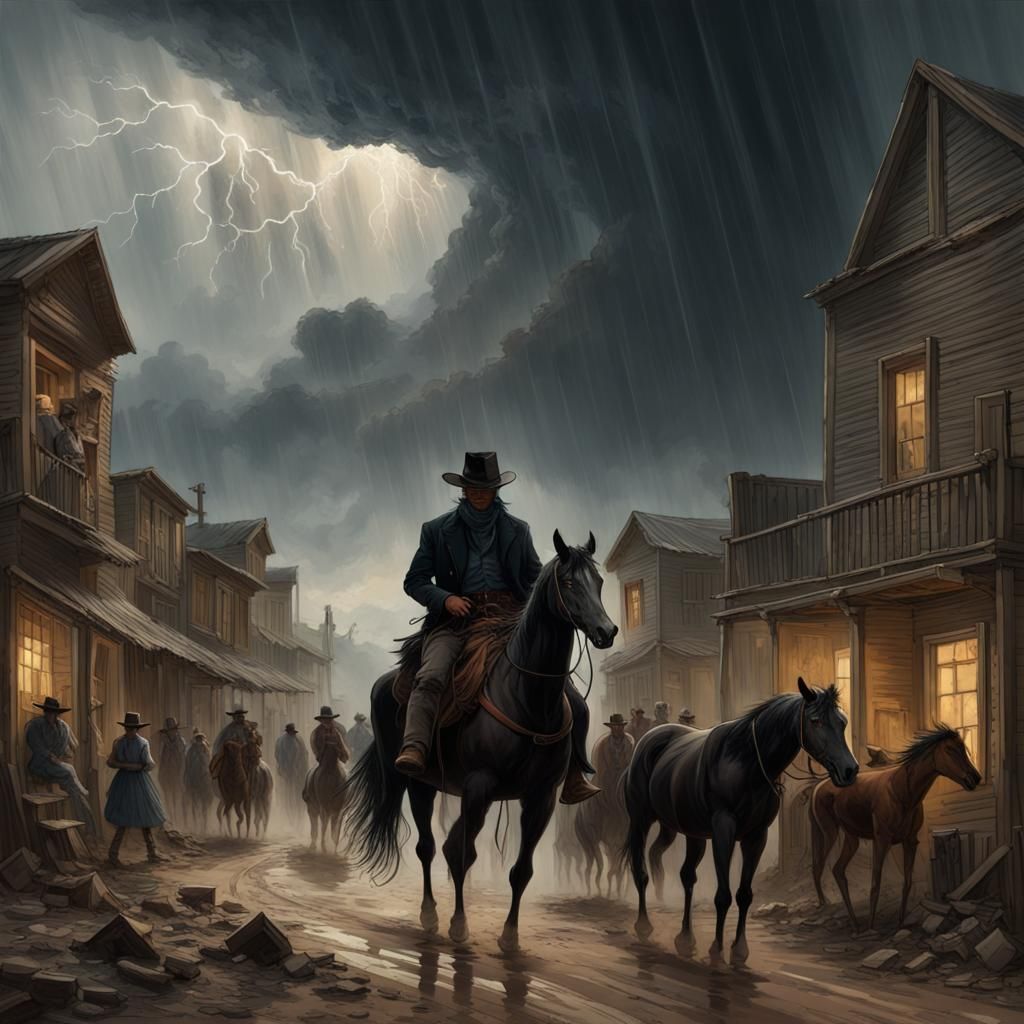 Cowboy Rides into Town as Storm Approaches