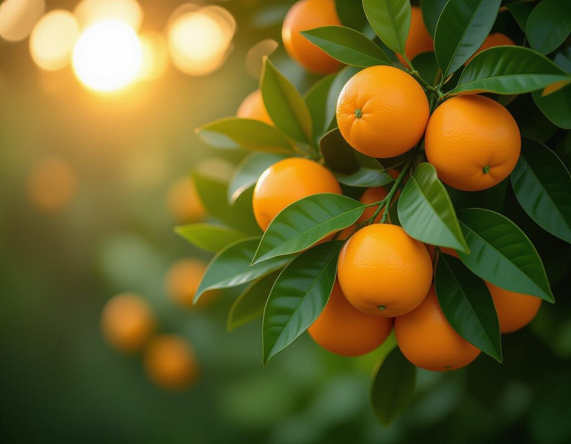 Vibrant Orange Tree in Golden Hour Sunlight