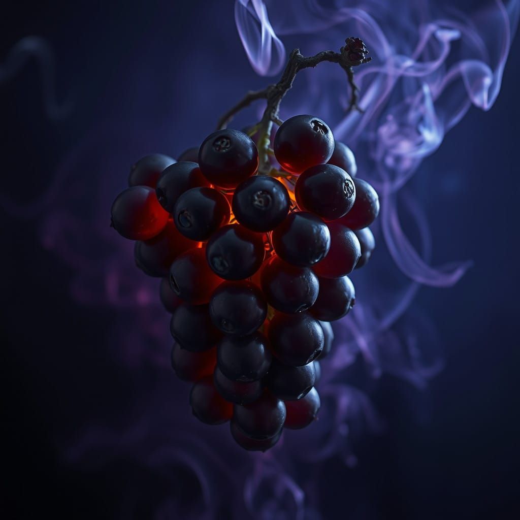 Ethereal Grapes in Dark, Mystical Atmosphere