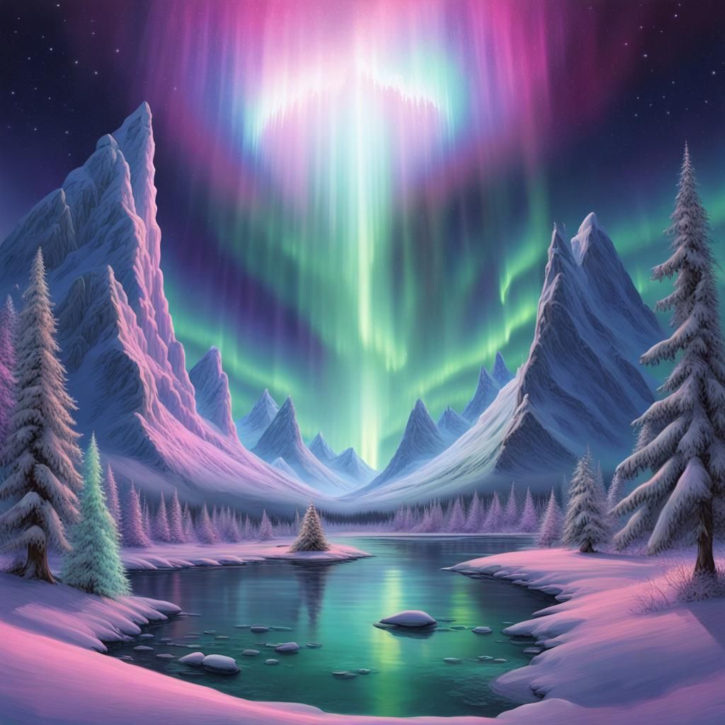 Utopian Planetarium with Aurora Borealis and Rainbows