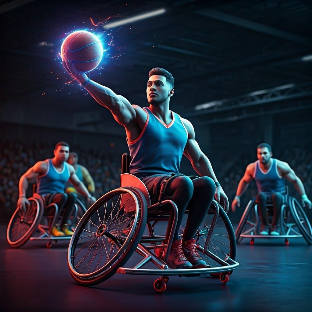 Vibrant Wheelchair Basketball Art in Street Style