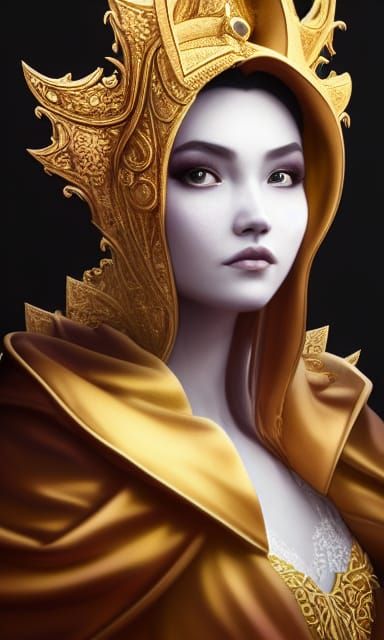 Ornate Lady with Dragon Mask in Venetian Style