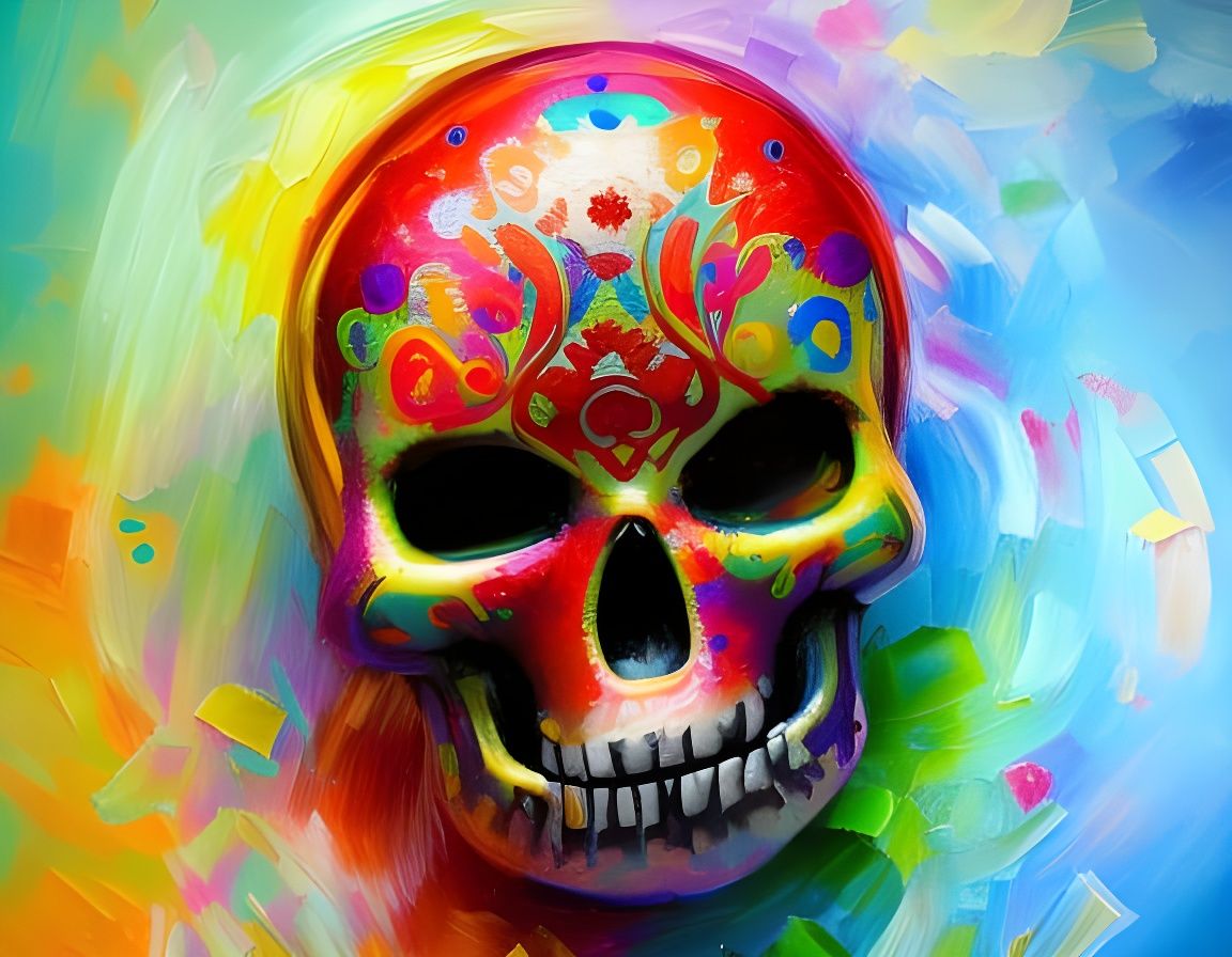 Hyperdetailed Sugar Skull in Neo-Impressionist Style