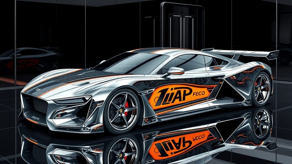 Chrome Art Deco Supercar in Mirrored Room