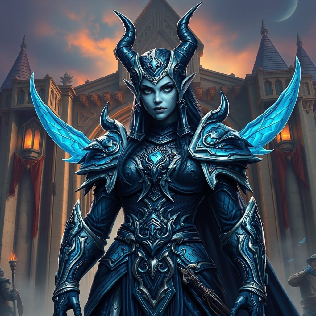 Draenei Shaman at Stormwind Gates: Fantasy Art