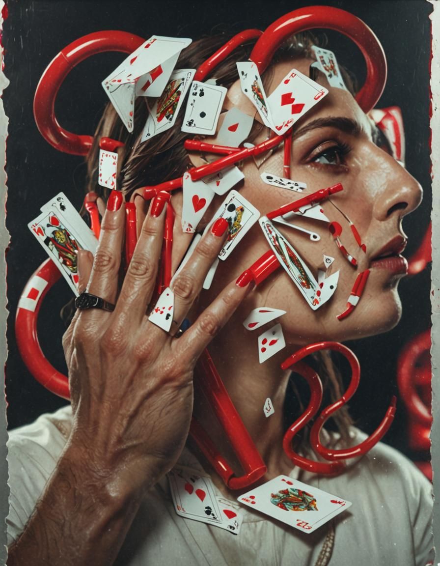 Epic Man with Cards and Glowing Tubes in Digital Art