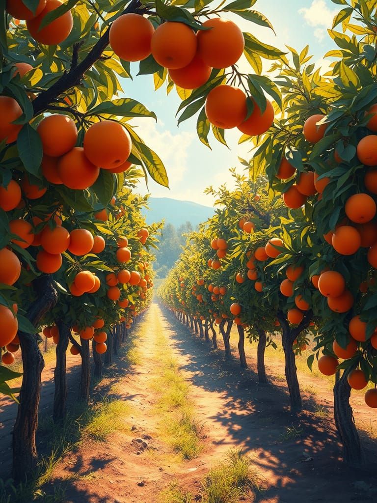 Sunlit Orange Orchard as Digital Painting