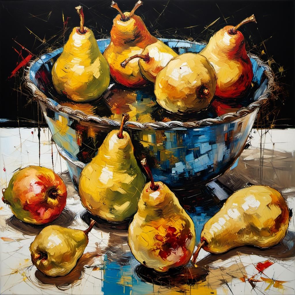 Pears Still Life in Encaustic and Oil