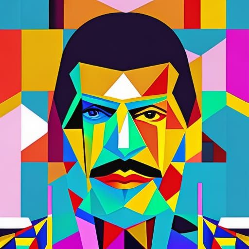 Freddie Mercury Cubist Style Neo-Cubism Painting