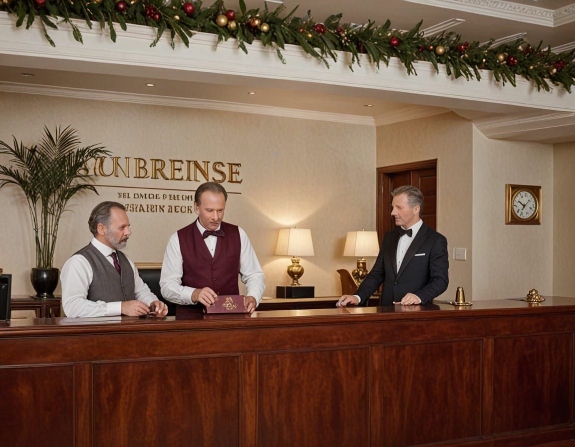Elegant Art Nouveau Hotel Reception in Warm, Golden Lighting