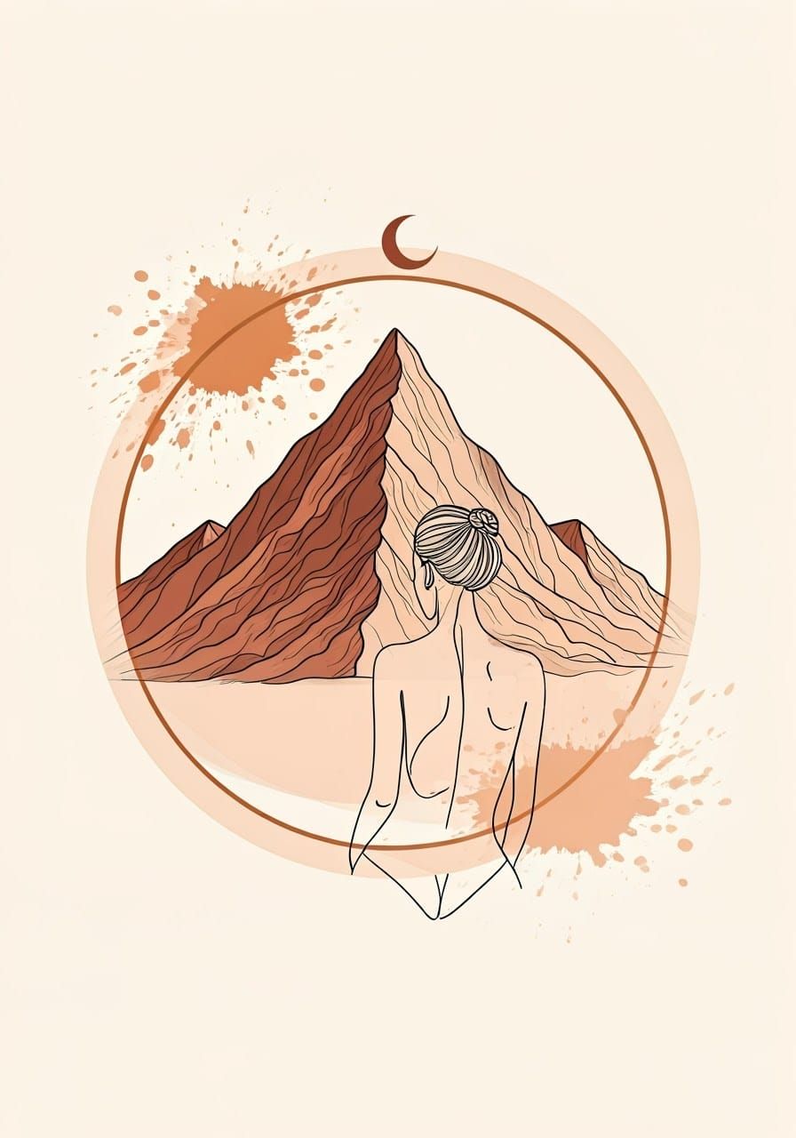 Mountain Under Crescent Moon in Boho Style