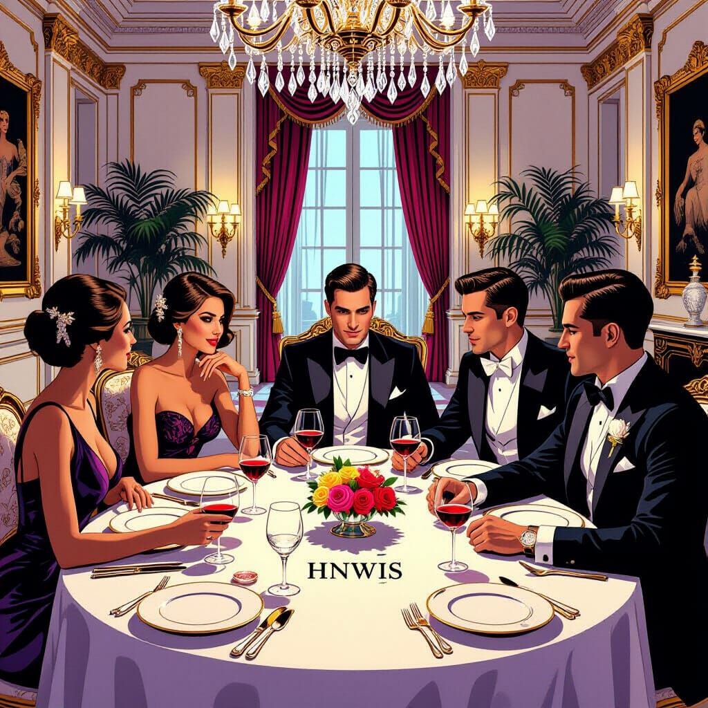Opulent Dinner Scene with Wealthy Individuals, Subtle "HNWIs...