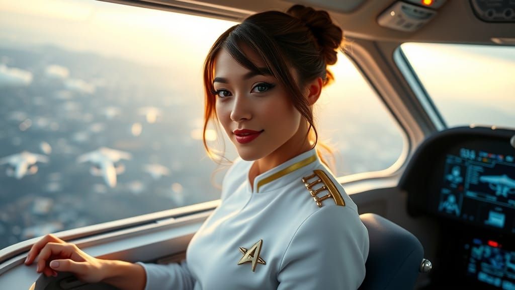 Starfleet Officer Piloting Shuttlecraft Amidst Space Vista