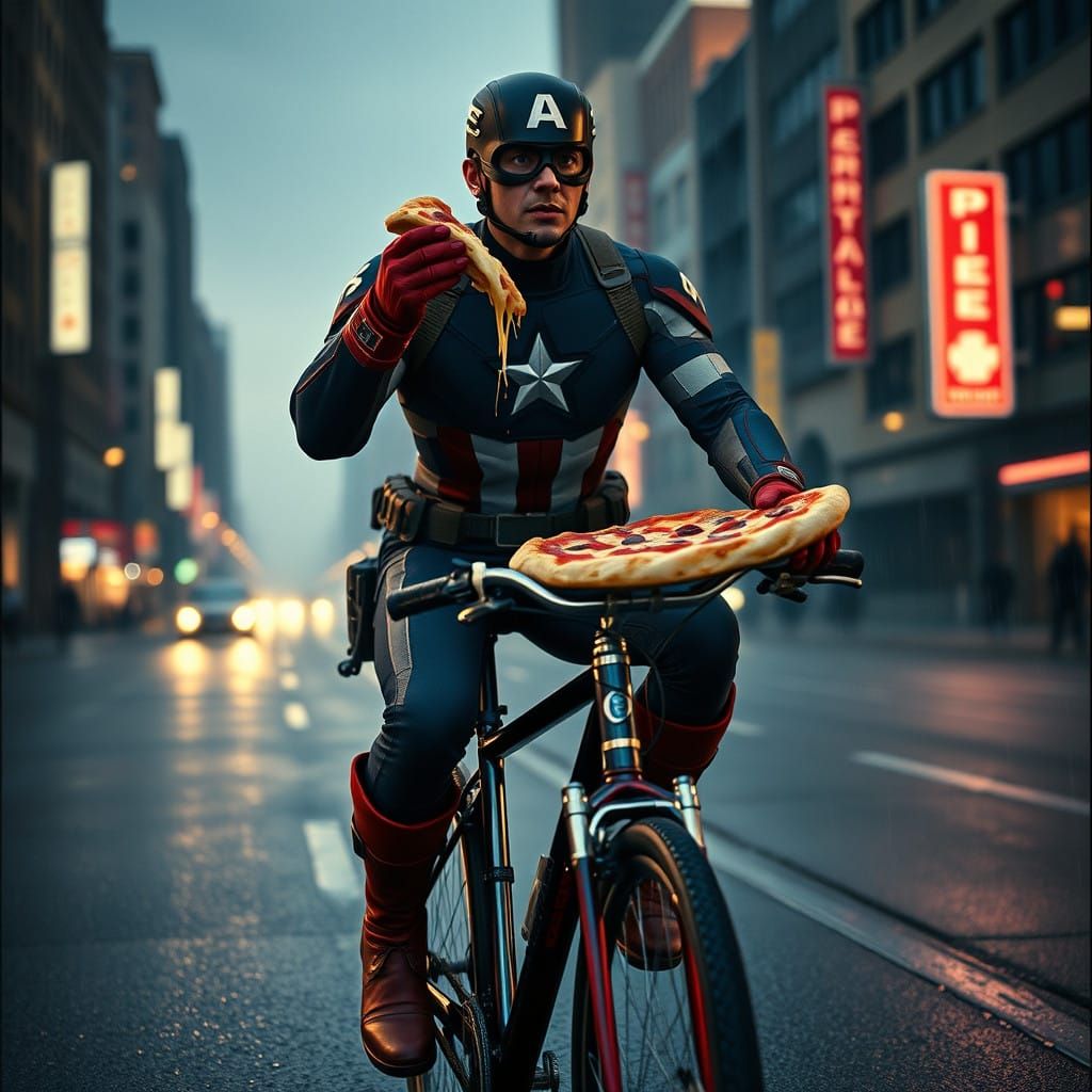 Captain America Rides into the Sunset with a Slice of Pizza