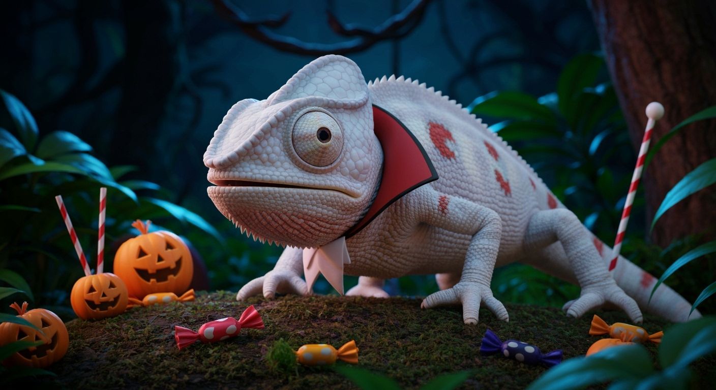 Funny Chameleon in Dracula Costume for Halloween