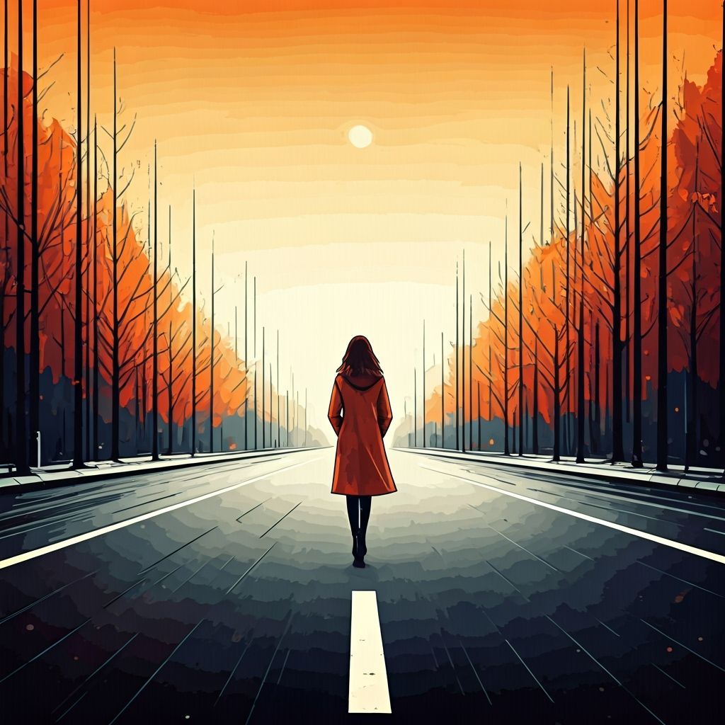 Woman on Road in Banksy-Inspired Abstract Style