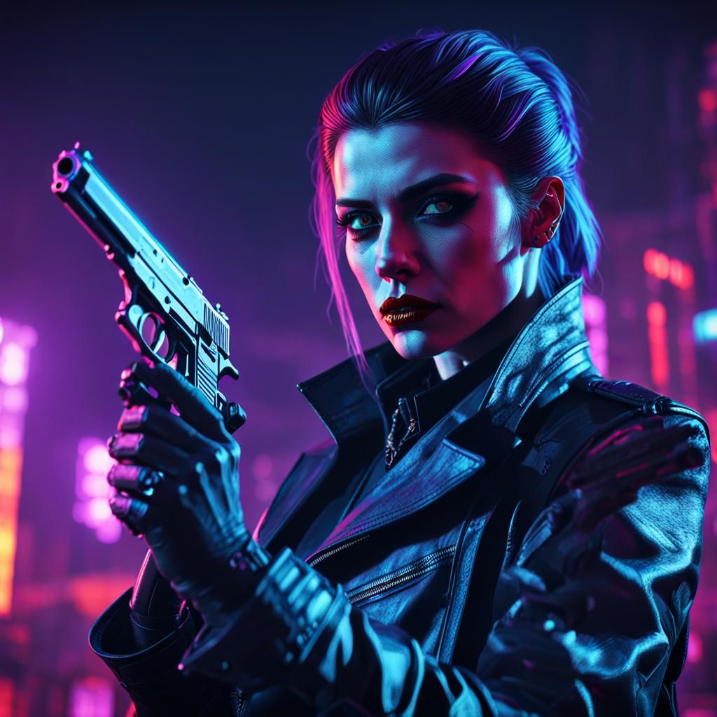 Modern Vampire Hunter in Gothic Cyberpunk Style