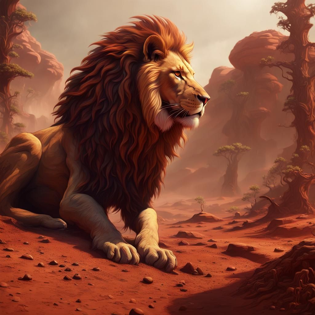 Lion on Mars: A Fantastical Concept Art