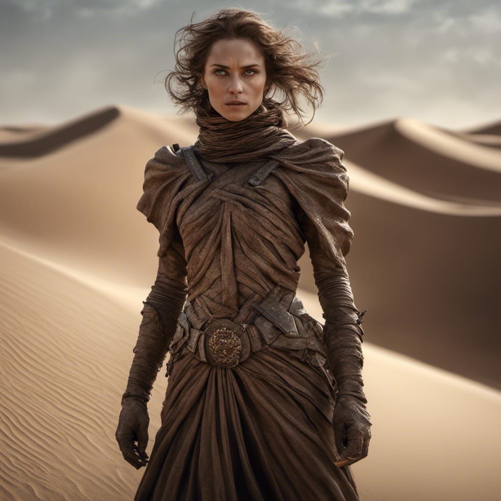 Apocalyptic Woman in Desert Landscape: Hyperrealistic Photo
