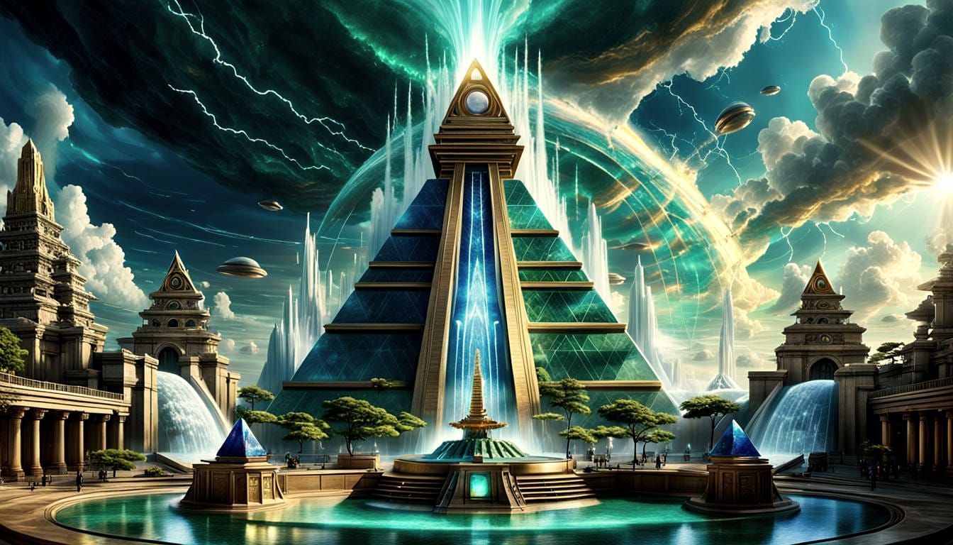 Atlantis Teleportation Device with Emerald Pyramid in Photor...