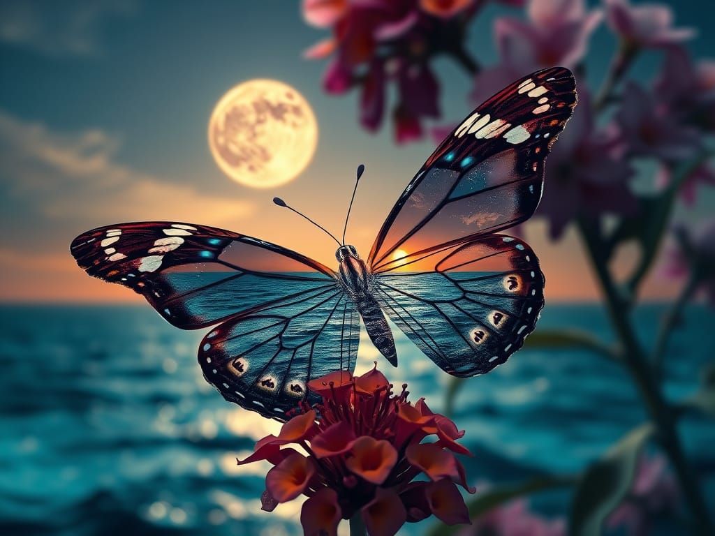 Surreal Nighttime Butterfly in Digital Art